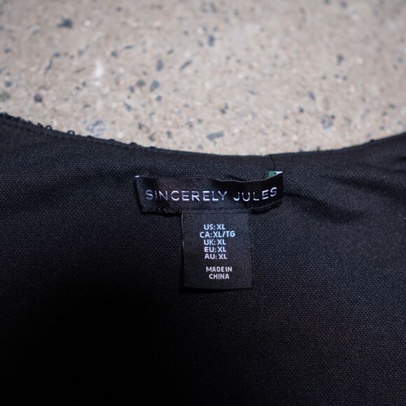 Sincerely Jules Bandier Sequin Top Black Deep V Long Sleeve Sz XL Party - Picture 5 of 13